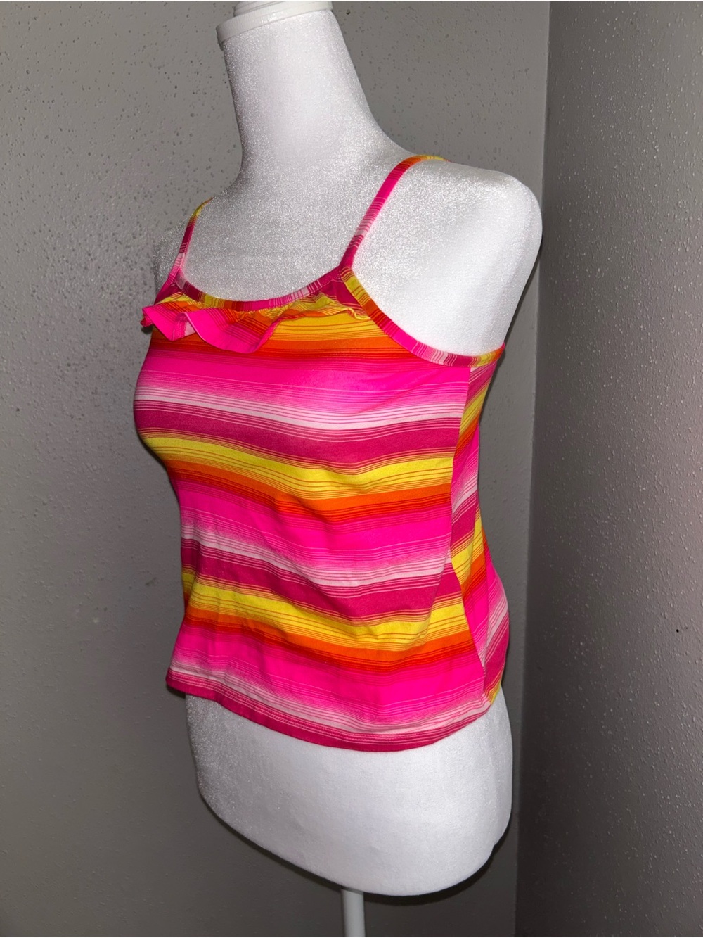 Striped Pink & Yellow Ruffle Tank Top - Picture 2 of 8